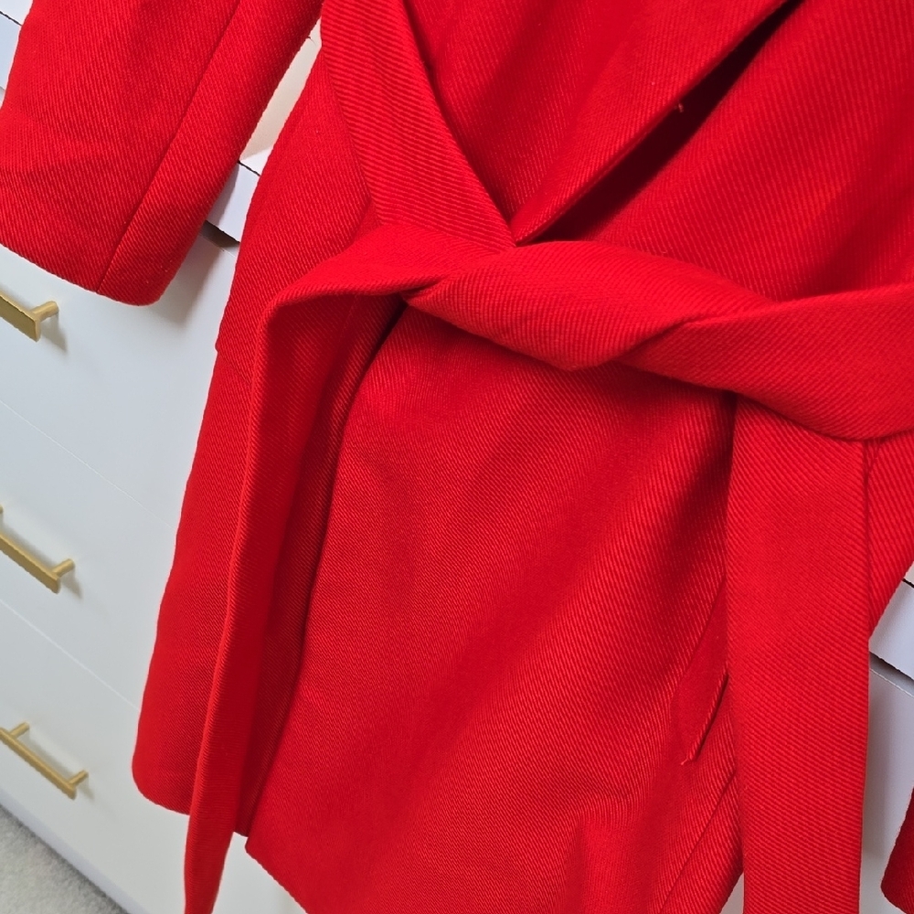 Zara Red Belted Trench Coat with Notch Lapel - Picture 9 of 9